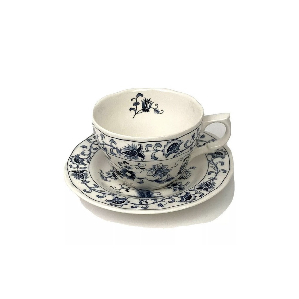 Vintage Nikko Ironstone Tea Cup and Saucer Ming Tree Blue Japan Blue Bonnet